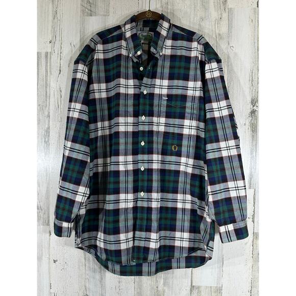 Siegfried Mens Button Up Shirt Size Large Blue Green Plaid Vintage - Picture 1 of 8